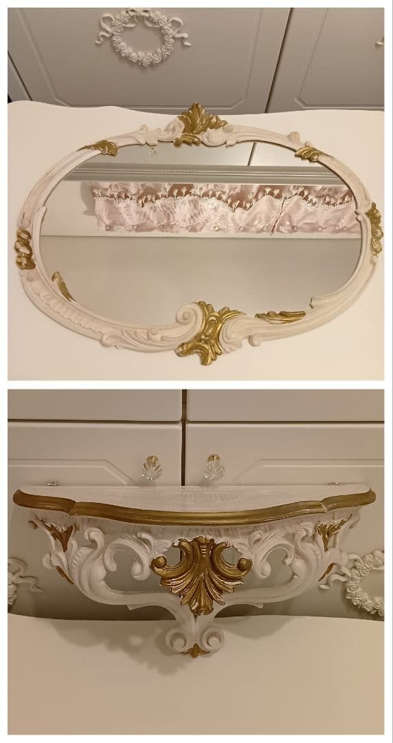 イタリア製　アンティーク　ロココ調　ミラー　コンソール　セット　姫　インテリア