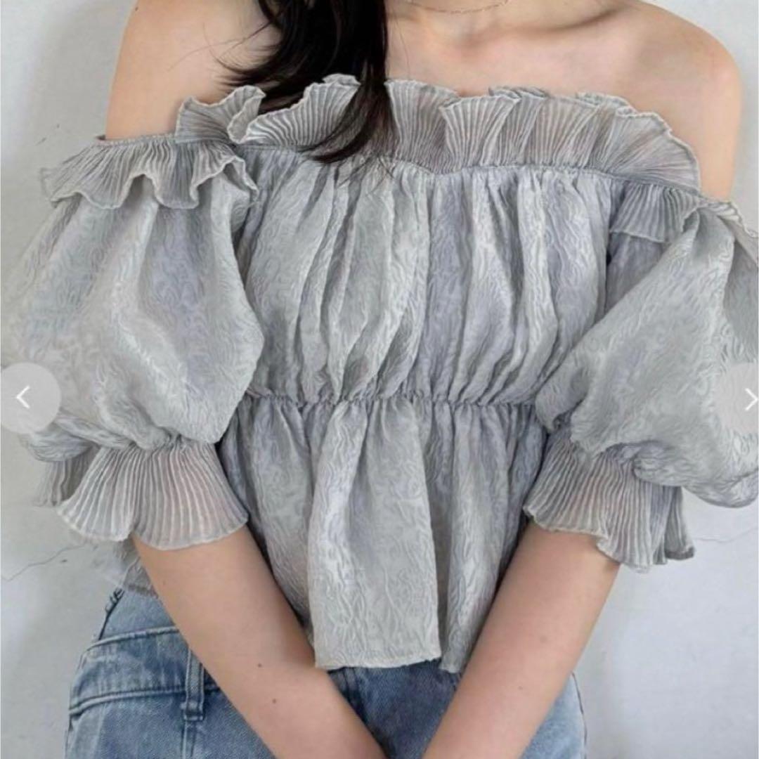 SNIDEL ジャガードボリュームギャザーオフショルブラウス ミント