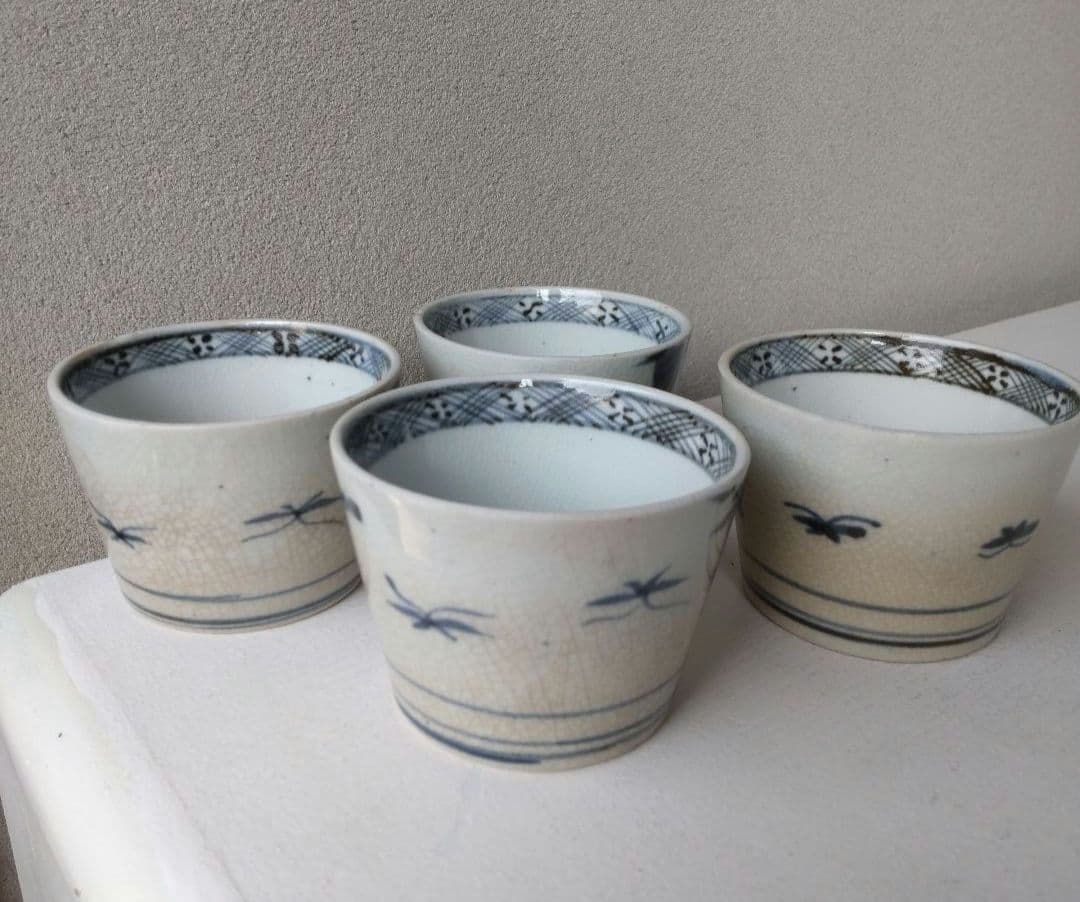 アジサイ (？) の図 蕎麦猪口 蕎麦ちょこ そば猪口 ４客 ①