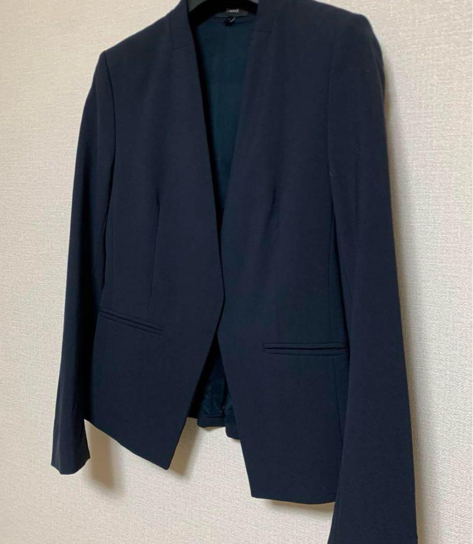 【美品】セオリー　ネイビー　0 ノーカラー　パンツスーツ　LANAI