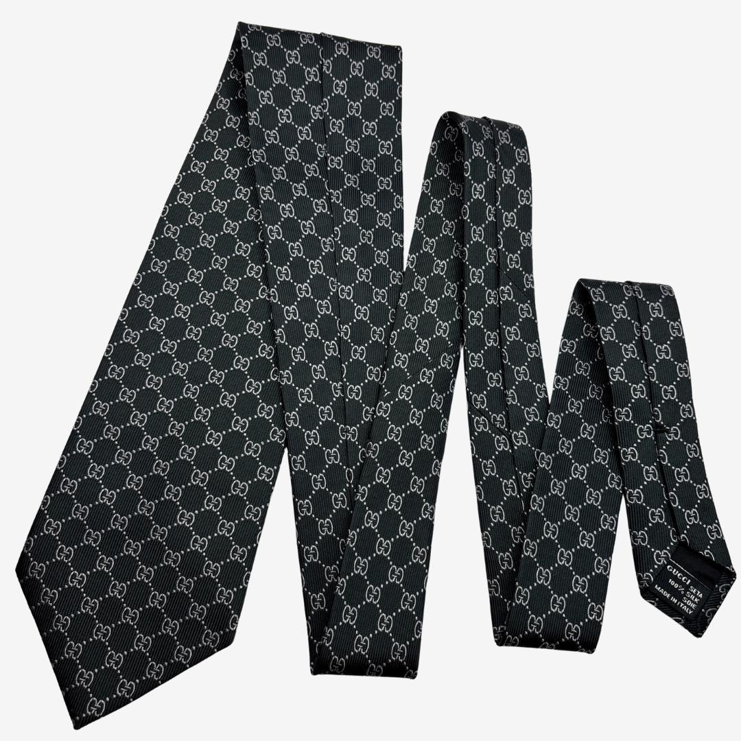 GUCCI シルクネクタイ GGロゴ 格子柄 ダークグリーン