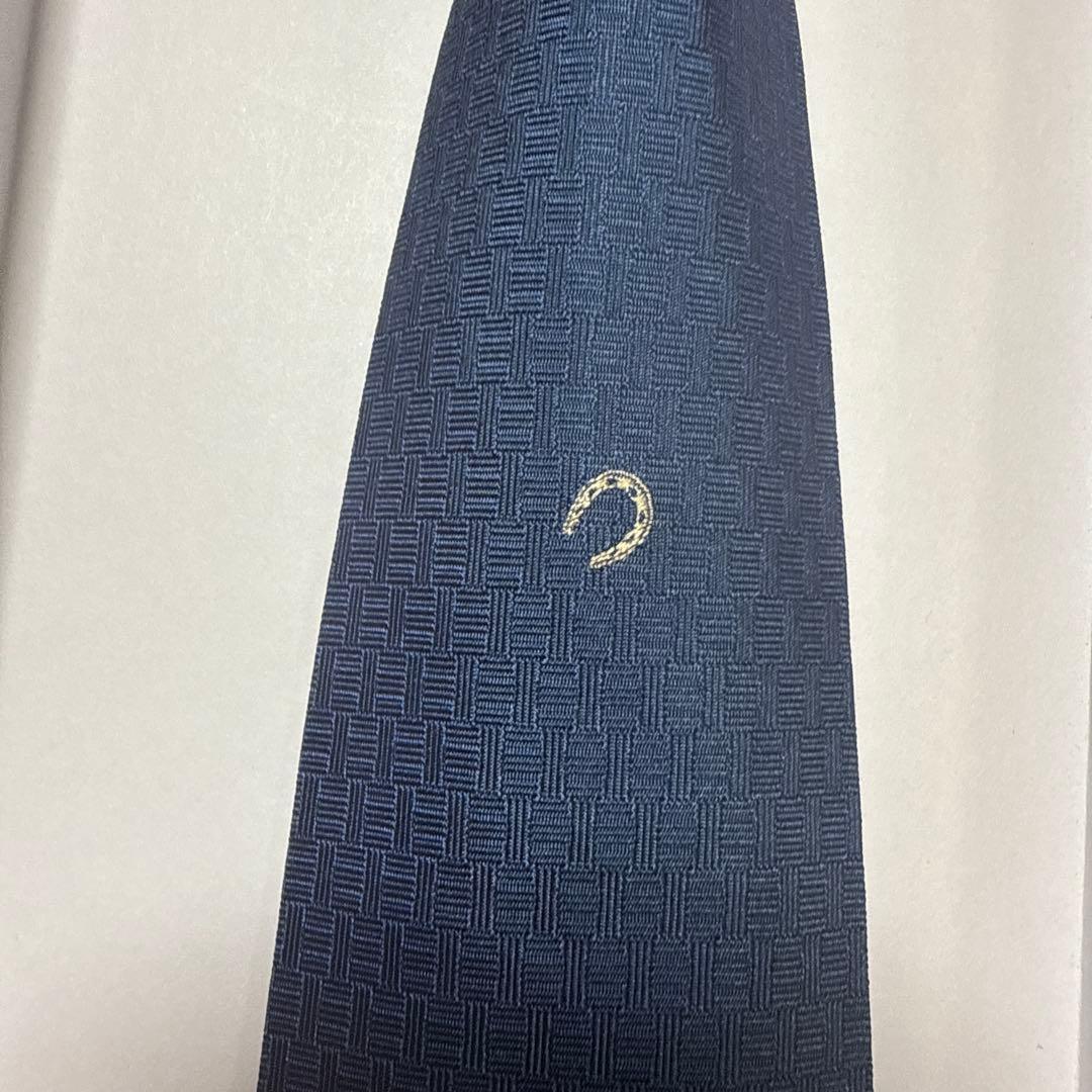 エルメス　ネクタイ　紺　H柄ファソネ 蹄柄　シルクジャガード