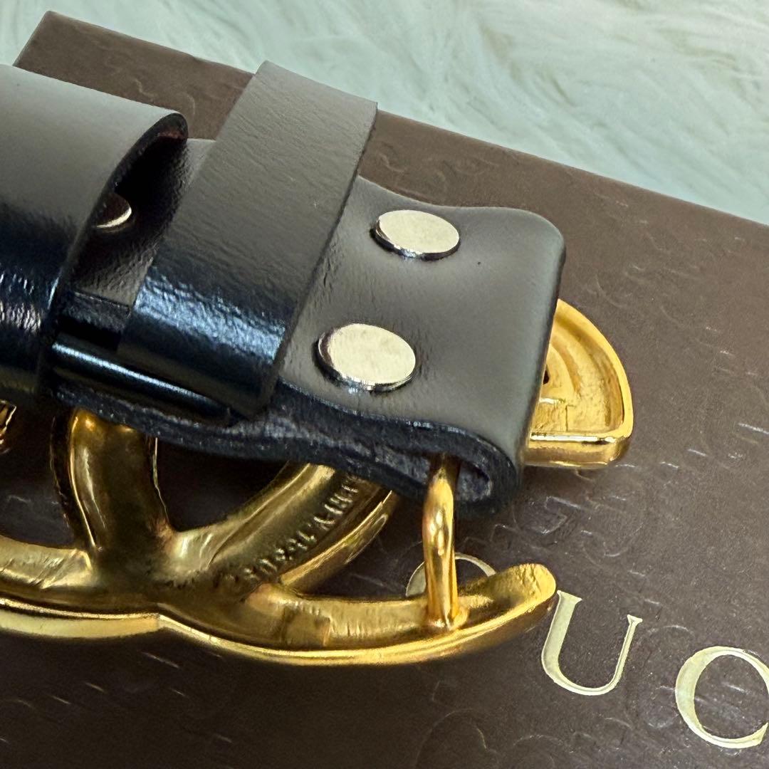 GUCCI グッチ ベルト GGロゴ ゴールド金具 黒 ビッグロゴ　刻印あり