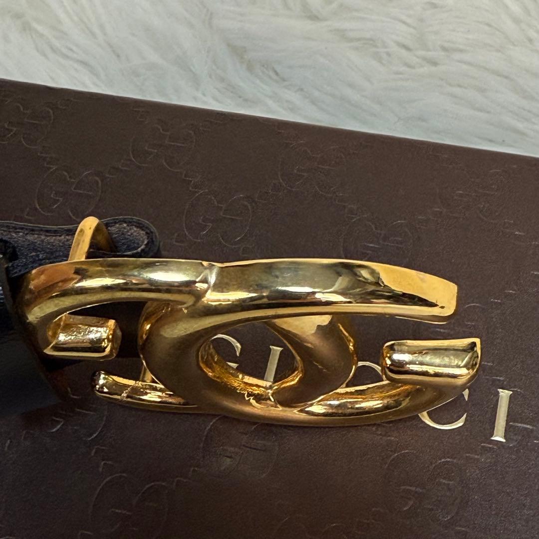 GUCCI グッチ ベルト GGロゴ ゴールド金具 黒 ビッグロゴ　刻印あり