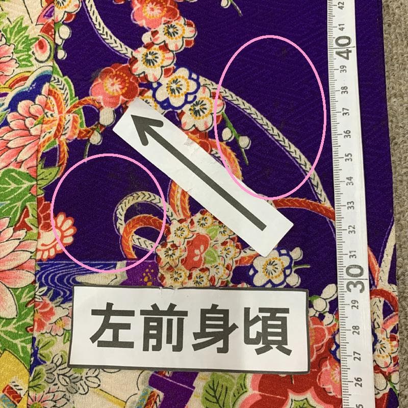 509ag41□七五三 三歳 アンティーク 女児 着物&被布 総柄 扇 花文□