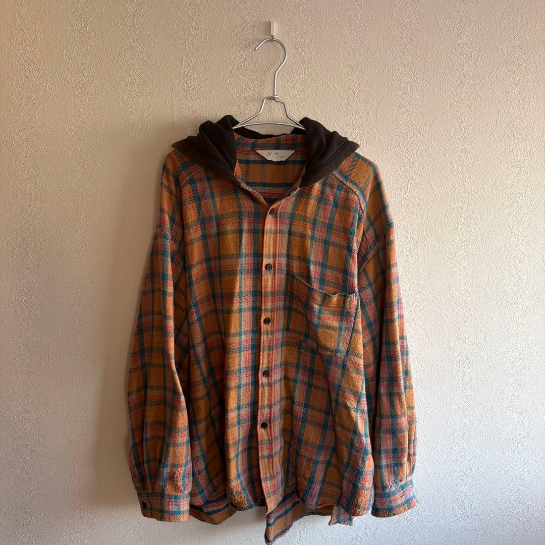 ANCELLM NEL CHECK HOODIE SHIRT CAMELサイズ1