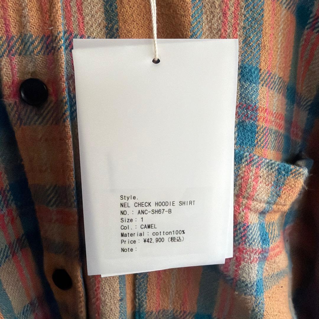 ANCELLM NEL CHECK HOODIE SHIRT CAMELサイズ1