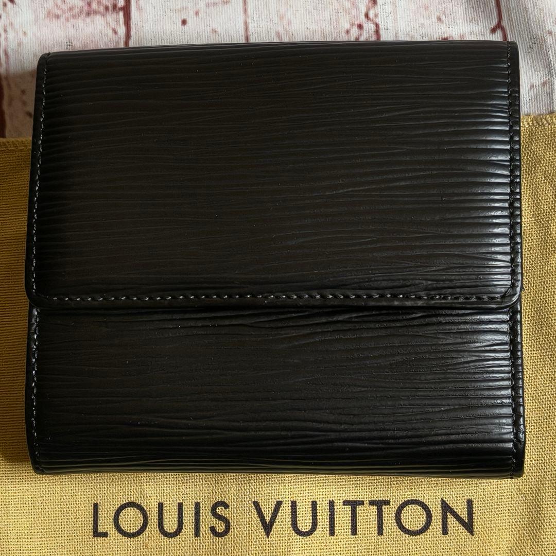 【美品】ルイヴィトン 二つ折財布 エピ ポルトモネ 本革 レザー Wホック／黒X