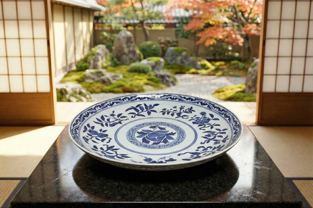 青い花柄 大皿 36cm