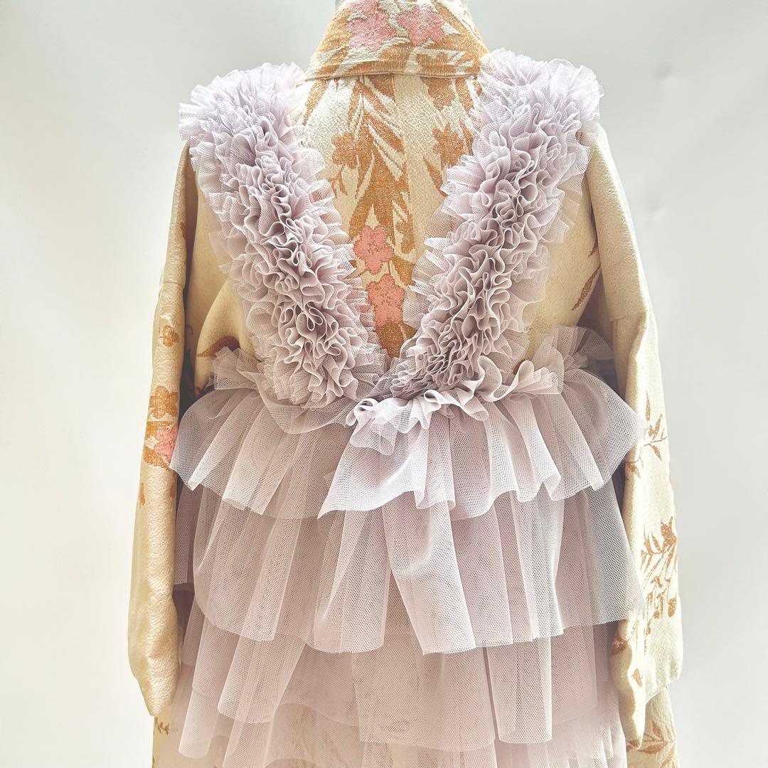 被布エプロン【ラベンダーフリル】チュール被布　被布ドレス　七五三　チュールドレス