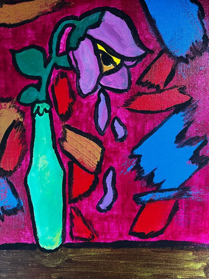 アクリル画　お花　目