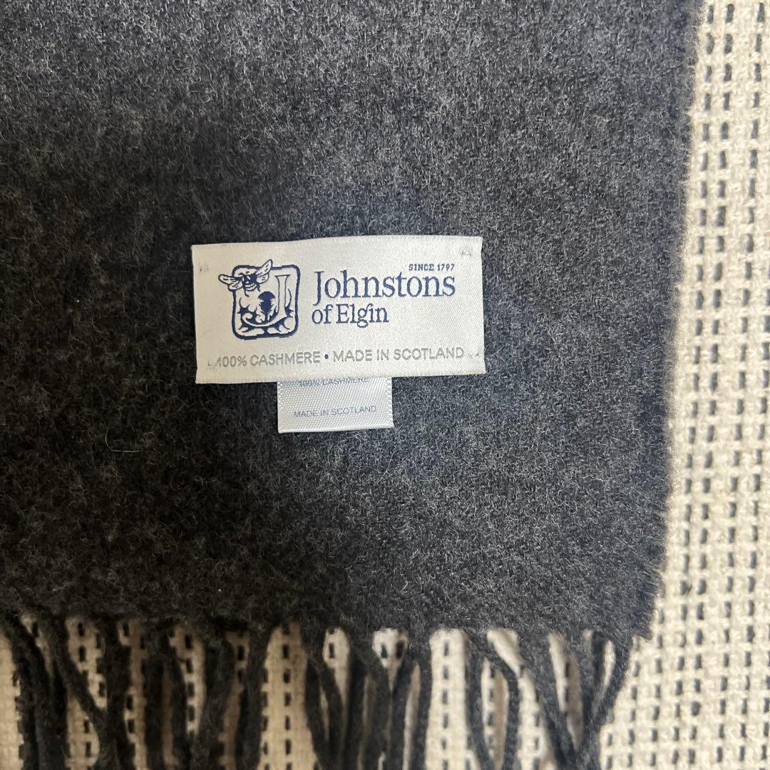 Johnstons 100%カシミヤ マフラー グレー フリンジ付き