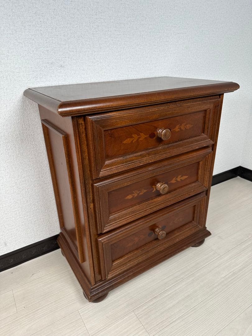 輸入家具 イタリア TEL台 電話台 チェスト 3段 象嵌 ロココ調 ※i4※