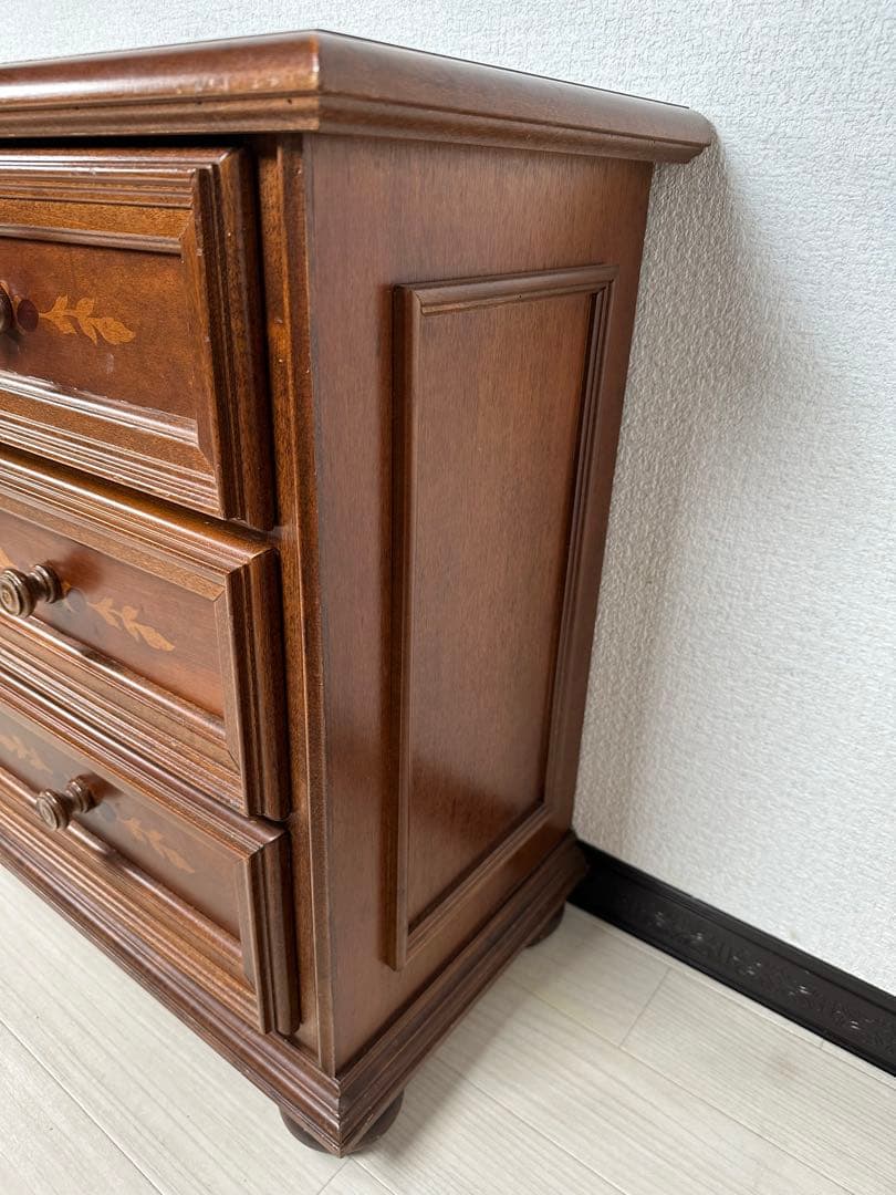 輸入家具 イタリア TEL台 電話台 チェスト 3段 象嵌 ロココ調 ※i4※