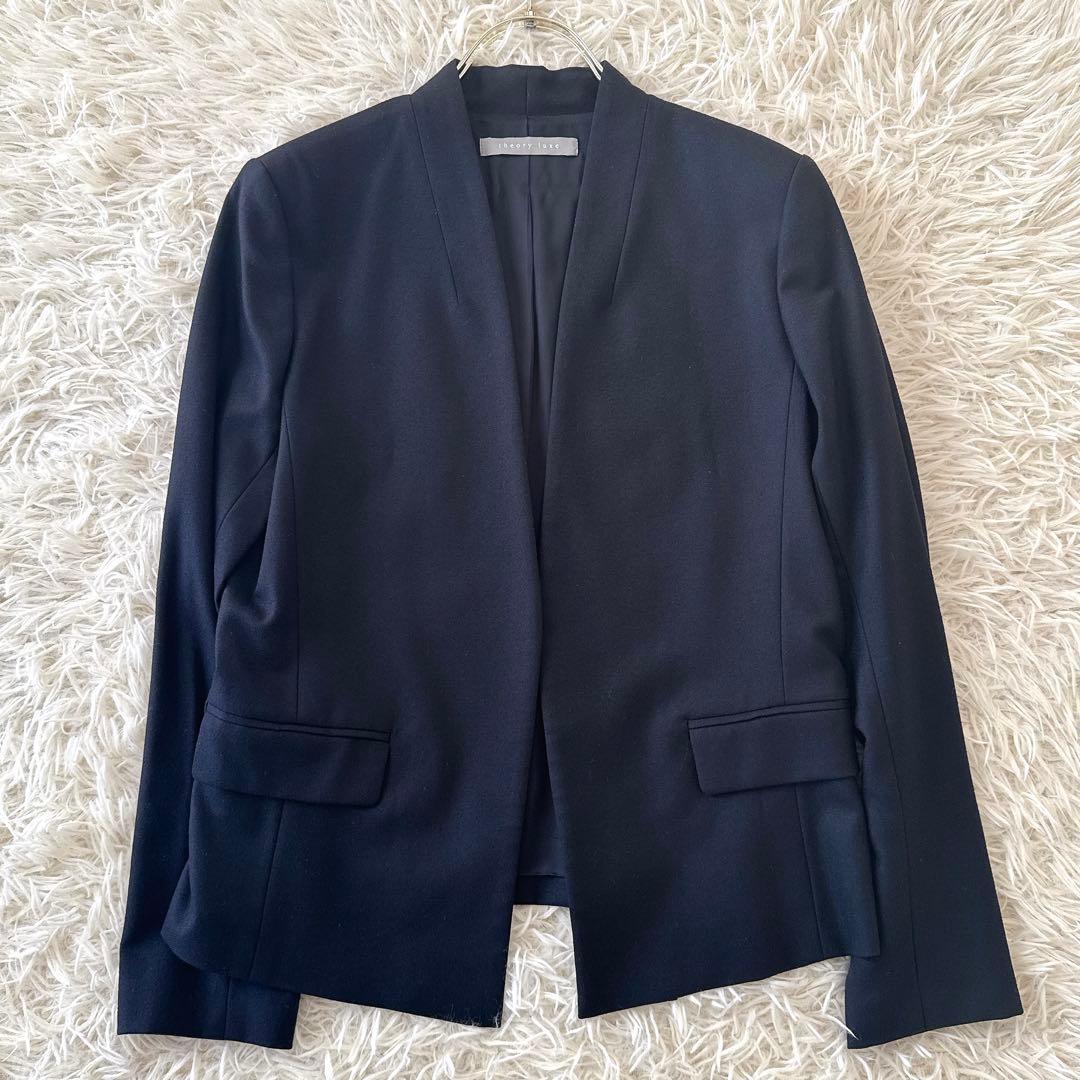 近年 セオリーリュクス✨ノーカラー パンツスーツ セットアップ 濃紺 40 38