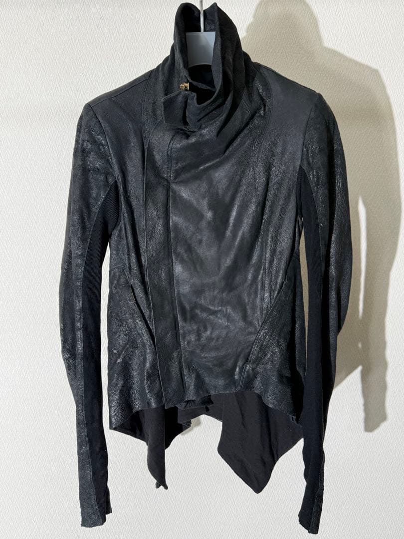 リックオウエンス カウルネック カーブZIPレザージャケット