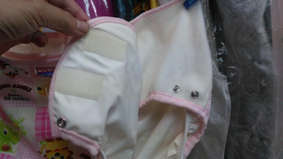 童夢　おむつカバー　LLサイズ　ピンク　裏は撥水　金属ホック付　可愛い熊柄　内羽