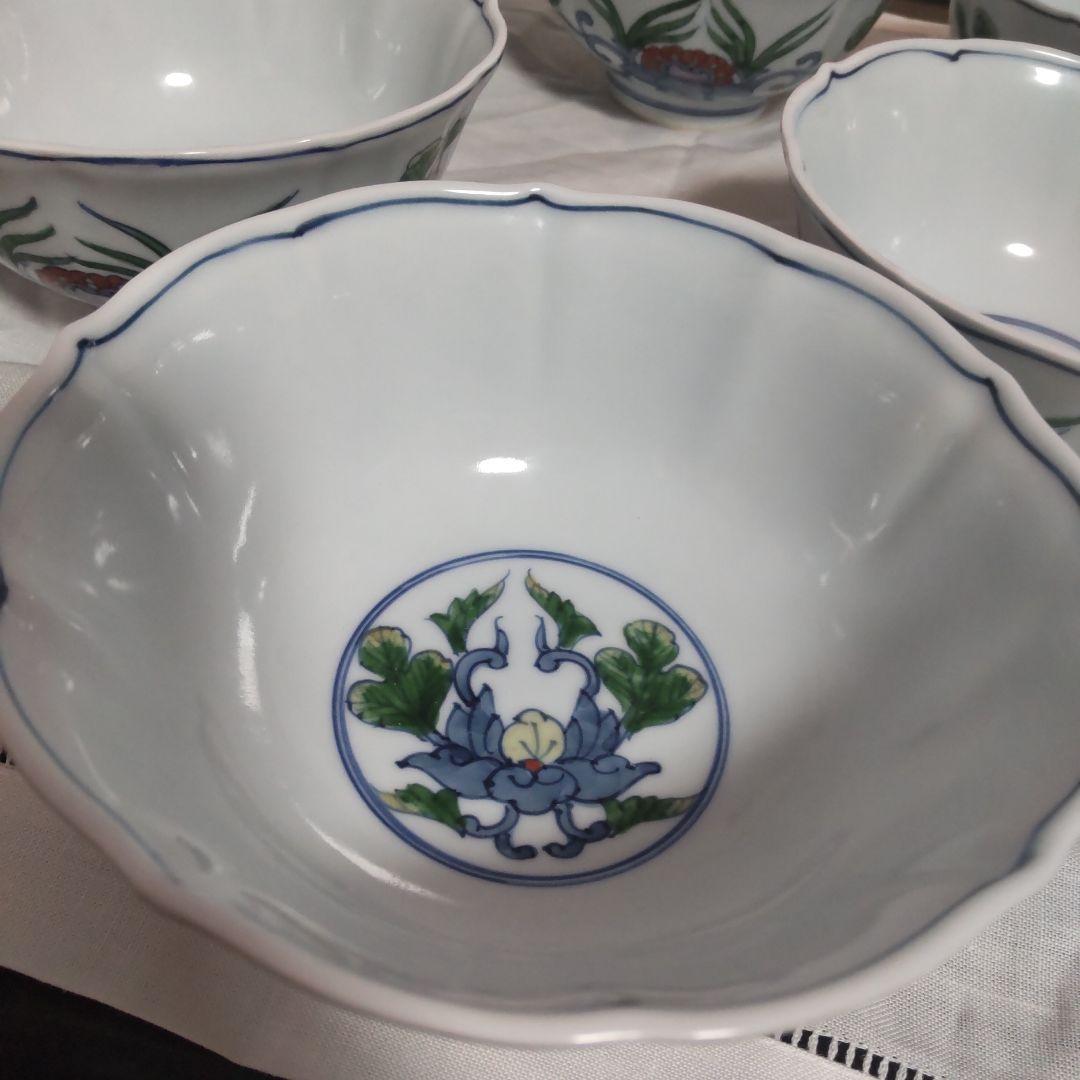 源右衛門 染錦 小鉢 色絵 手描き 6個 染付 木箱付 有田焼