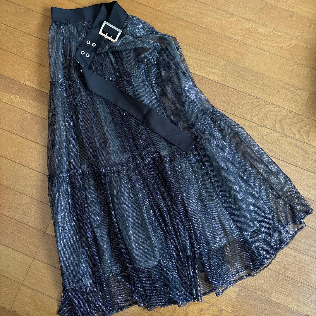 【新品タグ付き】HARE ハレ レースチュールベルトスカート ブラック×ラメ
