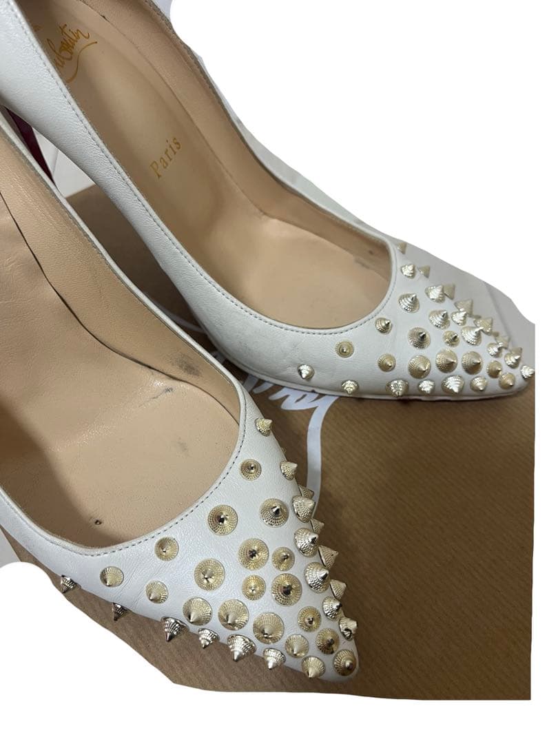 ルブタン　SPYKY SHELL 100　スタッズ　ホワイトゴールド　36.5