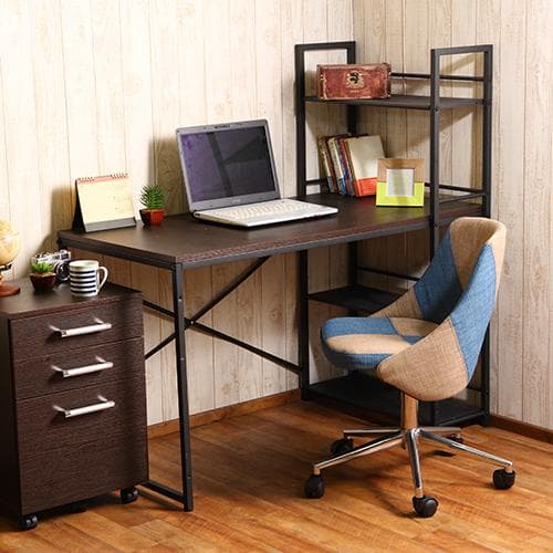 《新品・送料無料》ラック付きデスク ルール 奥行64cm ダークブラウン