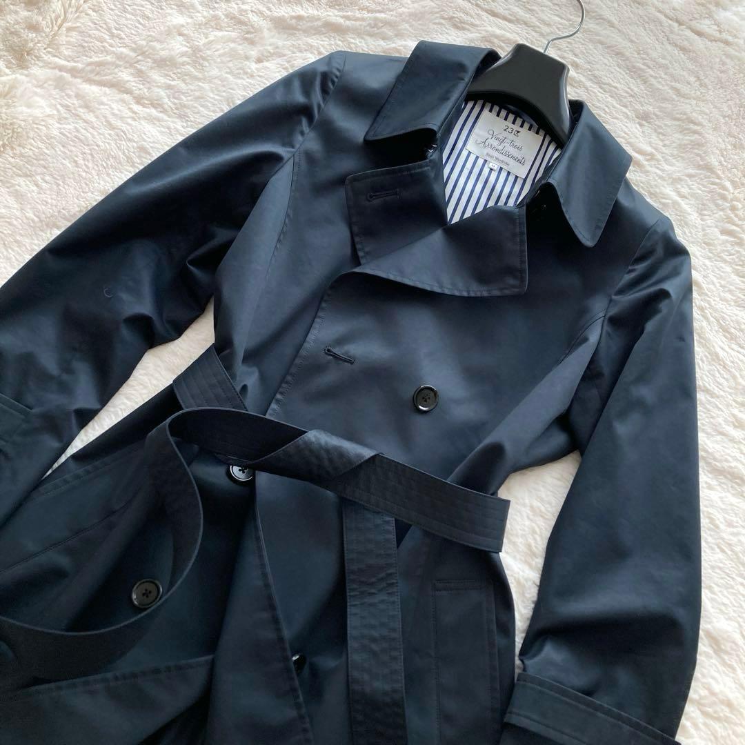 【極美品】23区 定番ネイビー トレンチコート 大きいサイズ 44 ベルト