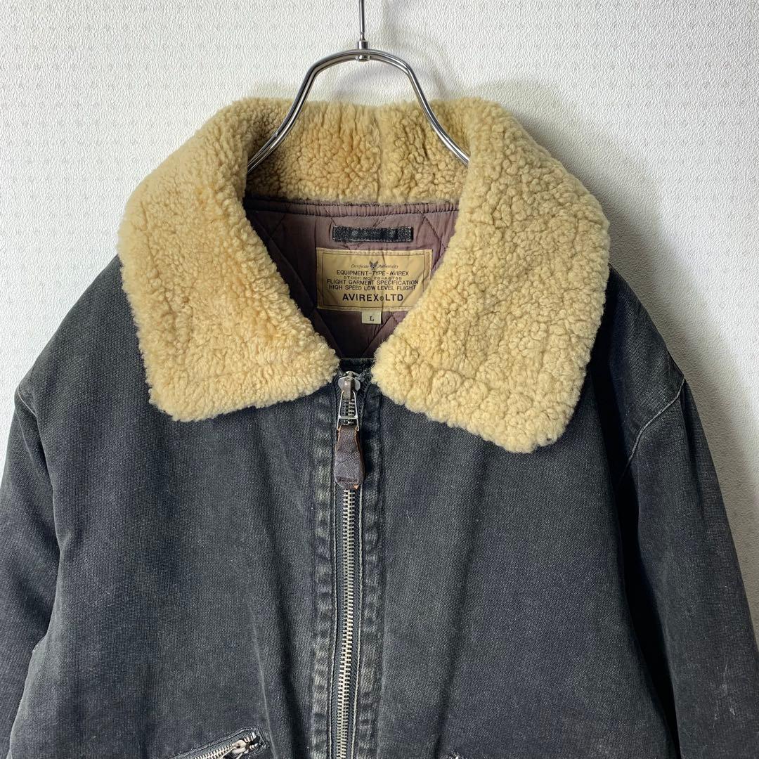 00s avirex フライトジャケット L 襟羊毛ボア 中綿 レザー ブラック