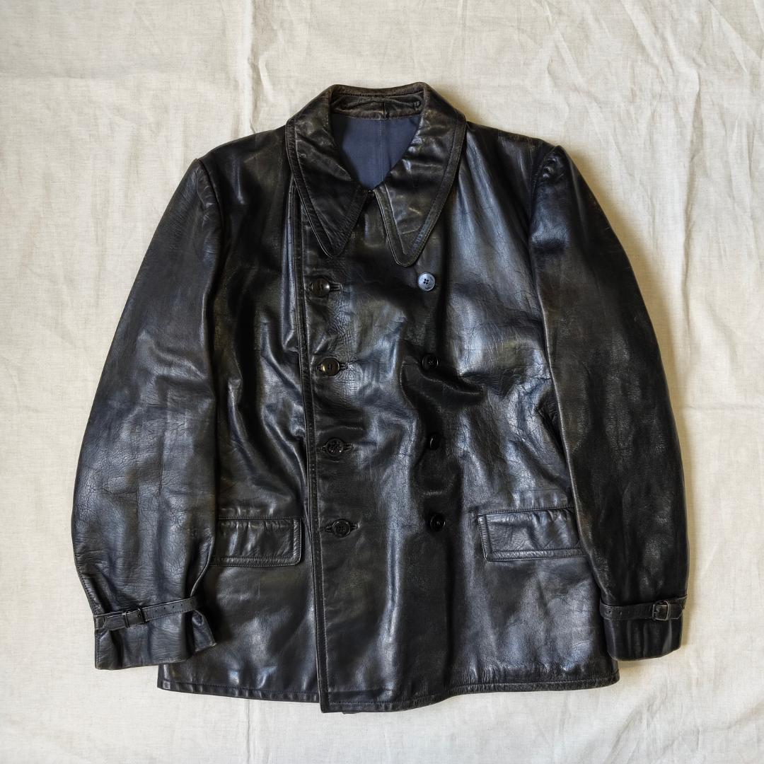50s 60s フランス レザージャケット カーコート コルビジェジャケット 黒