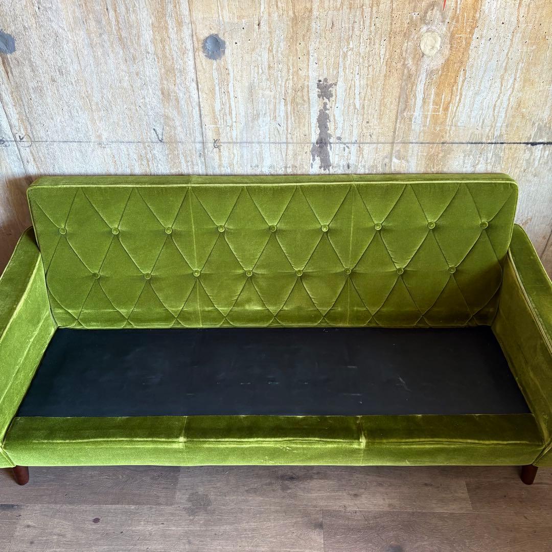 カリモク60 ロビーチェア　3シーター　モケットグリーン　現状品