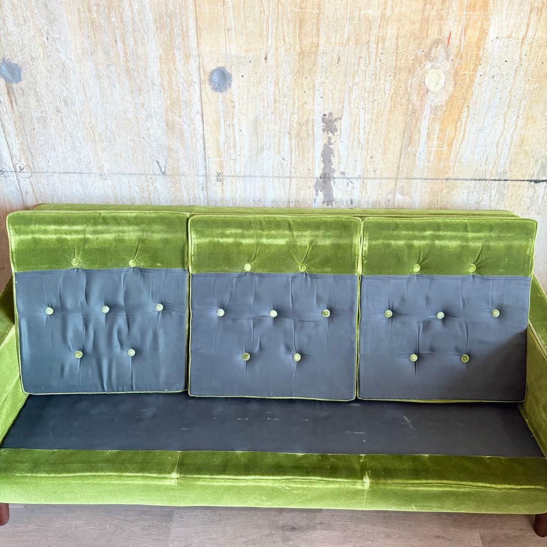 カリモク60 ロビーチェア　3シーター　モケットグリーン　現状品