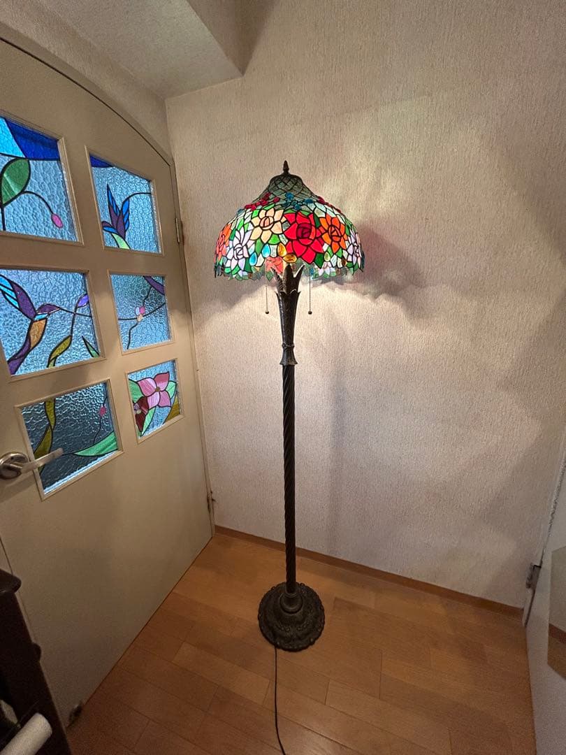 ステンドグラスフロアスタンド薔薇