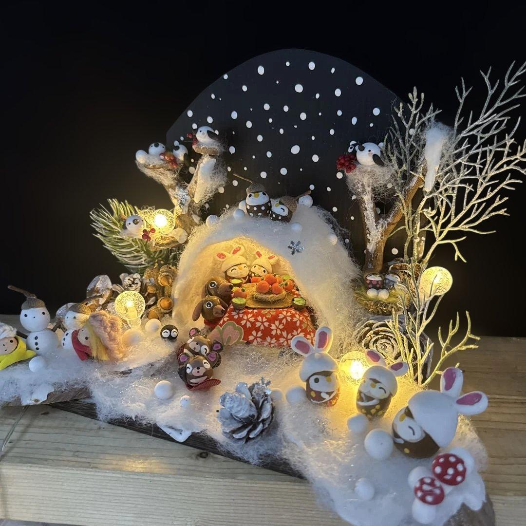 どんぐりアート♡節分オブジェライト＆かまくらオブジェライトダックス柴犬添え♡