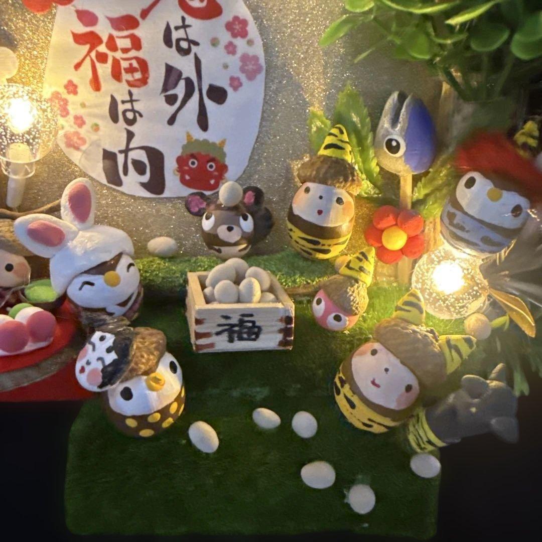 どんぐりアート♡節分オブジェライト＆かまくらオブジェライトダックス柴犬添え♡