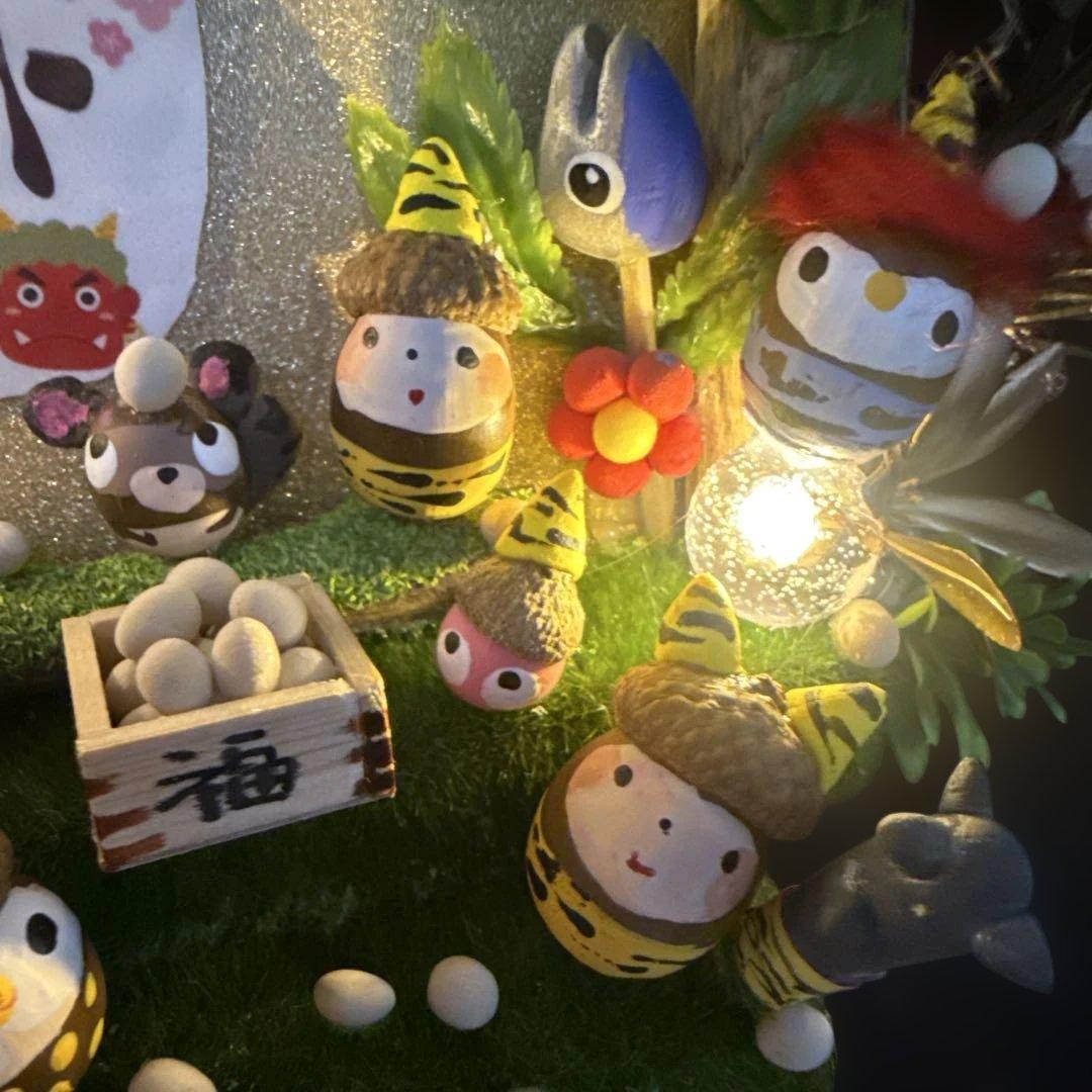 どんぐりアート♡節分オブジェライト＆かまくらオブジェライトダックス柴犬添え♡