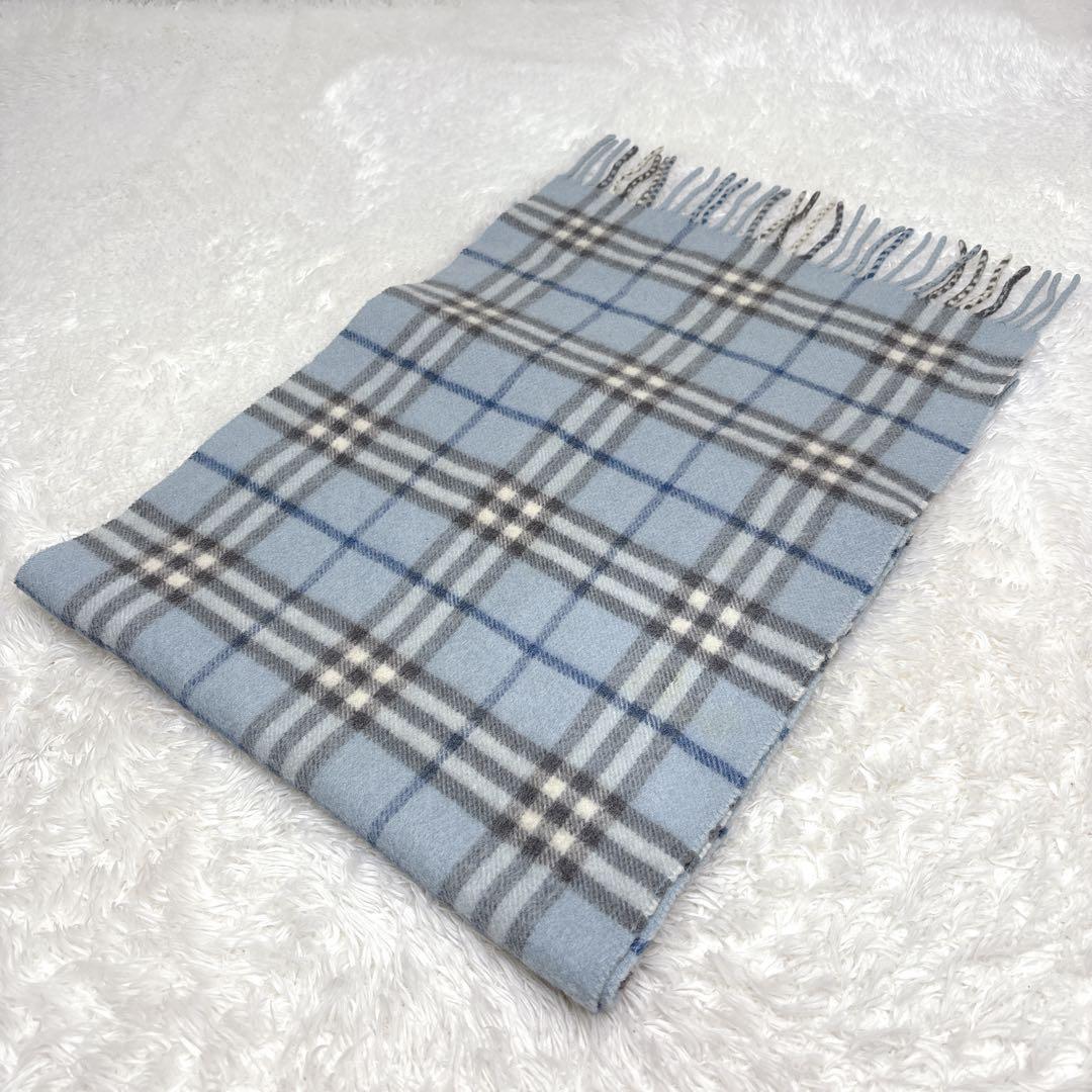 希少✨Burberry ノバチェック カシミヤ100% ブルーカラー　マフラー