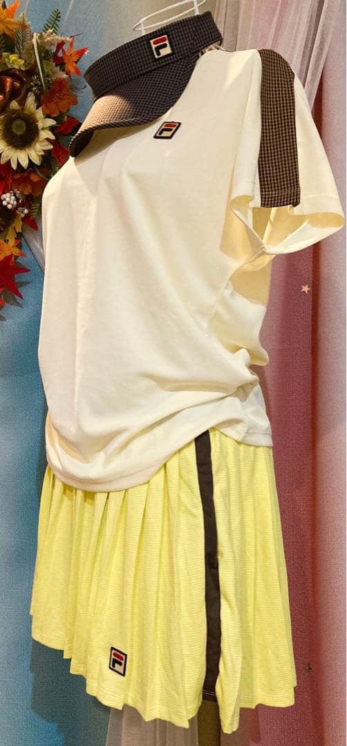 No.867 FILA スモーキーYELLOWのプリーツ☆新品☆XL☆