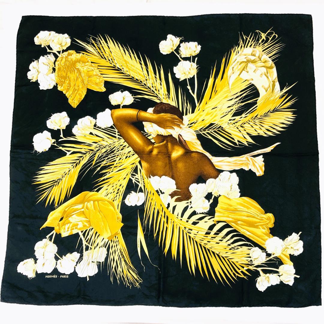 HERMES エルメス カレ90 王妃のターバン スカーフ ブラック系 タグあり