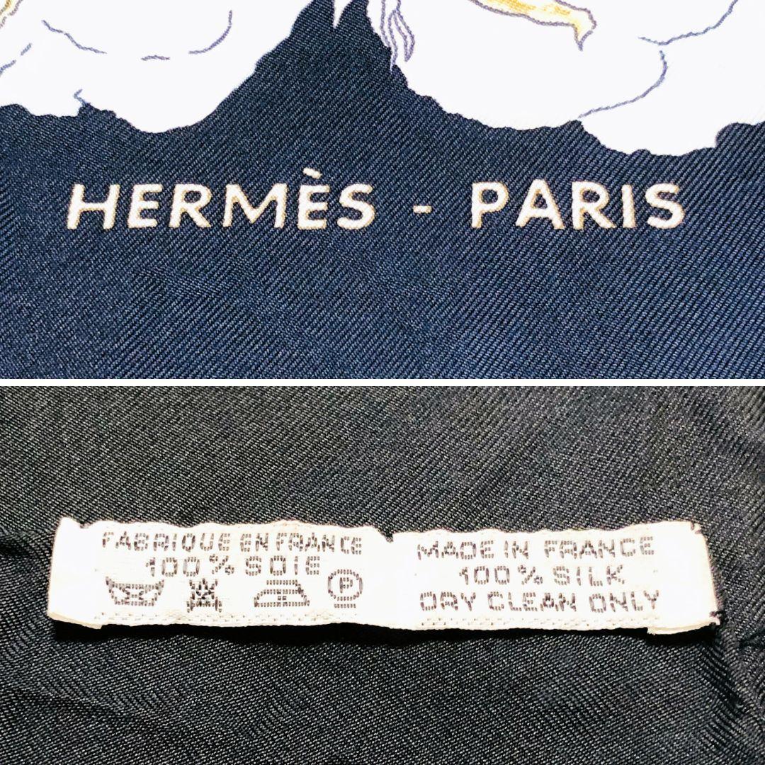 HERMES エルメス カレ90 王妃のターバン スカーフ ブラック系 タグあり