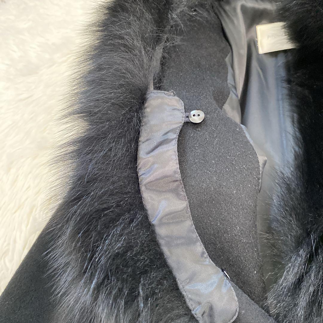 ピンキーアンドダイアン カシミヤ混 フォックスファーコート ベルト付き 黒 38