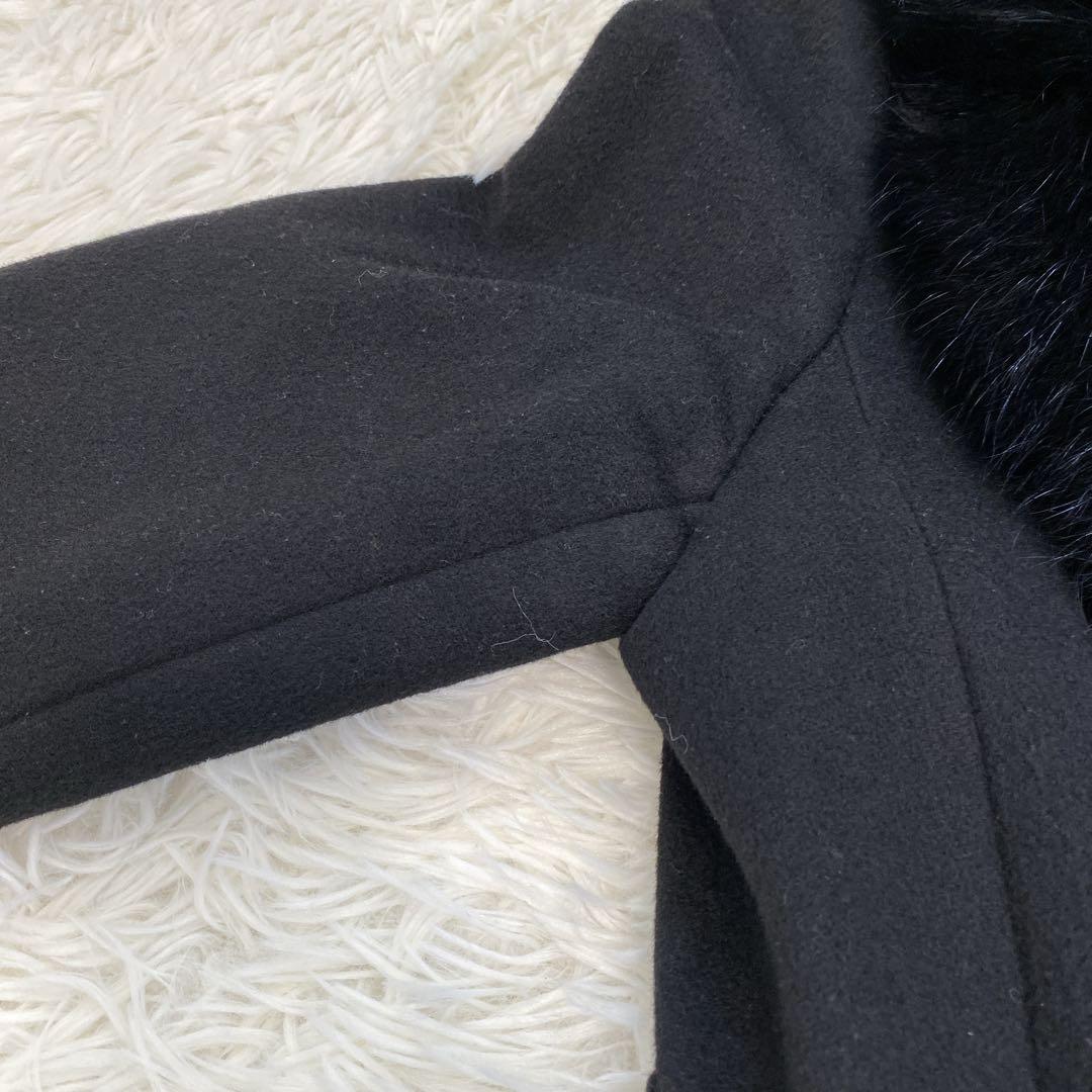 ピンキーアンドダイアン カシミヤ混 フォックスファーコート ベルト付き 黒 38