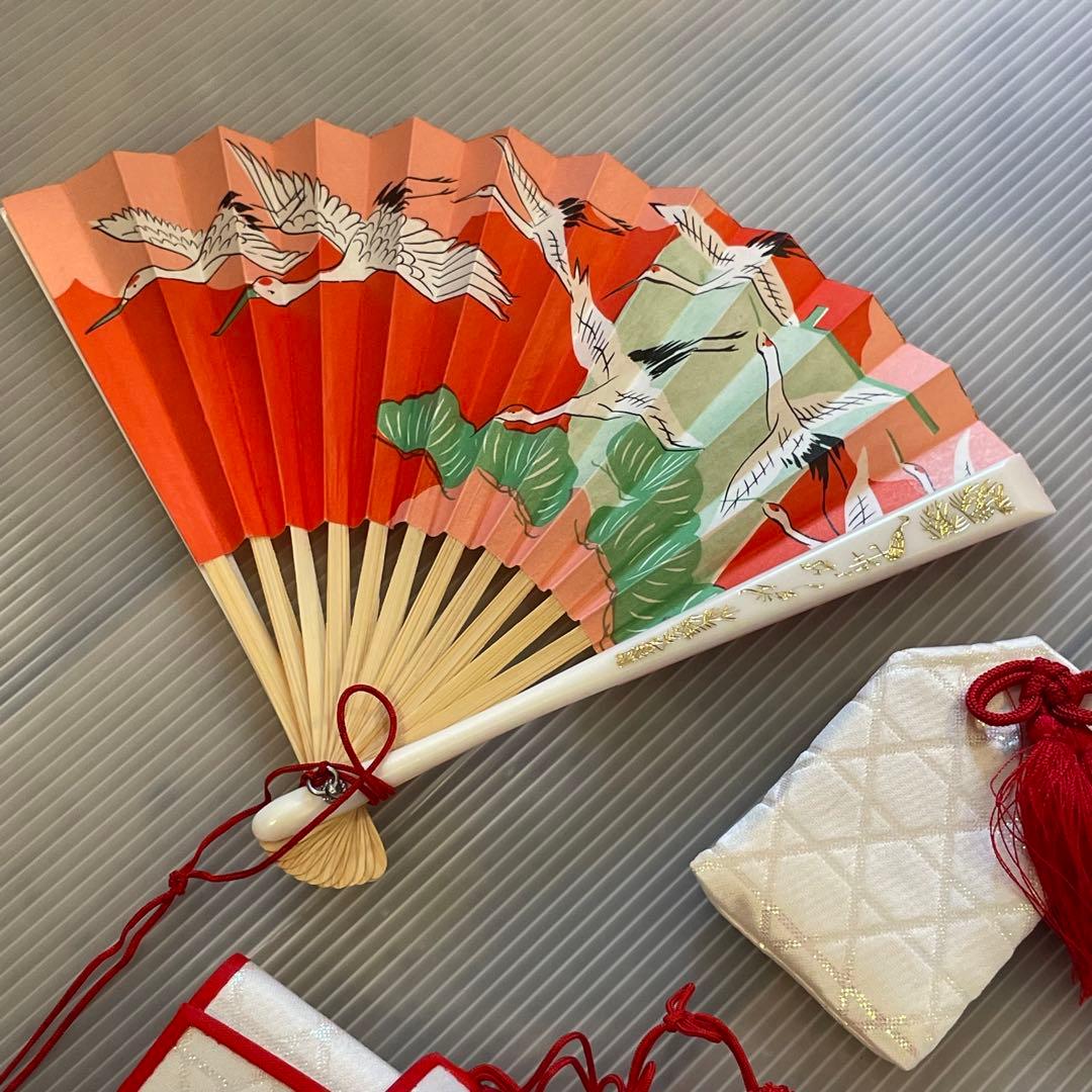 七五三用 はこせこ　朱色と金　草履・バッグ・小物セット　18㎝ 和装