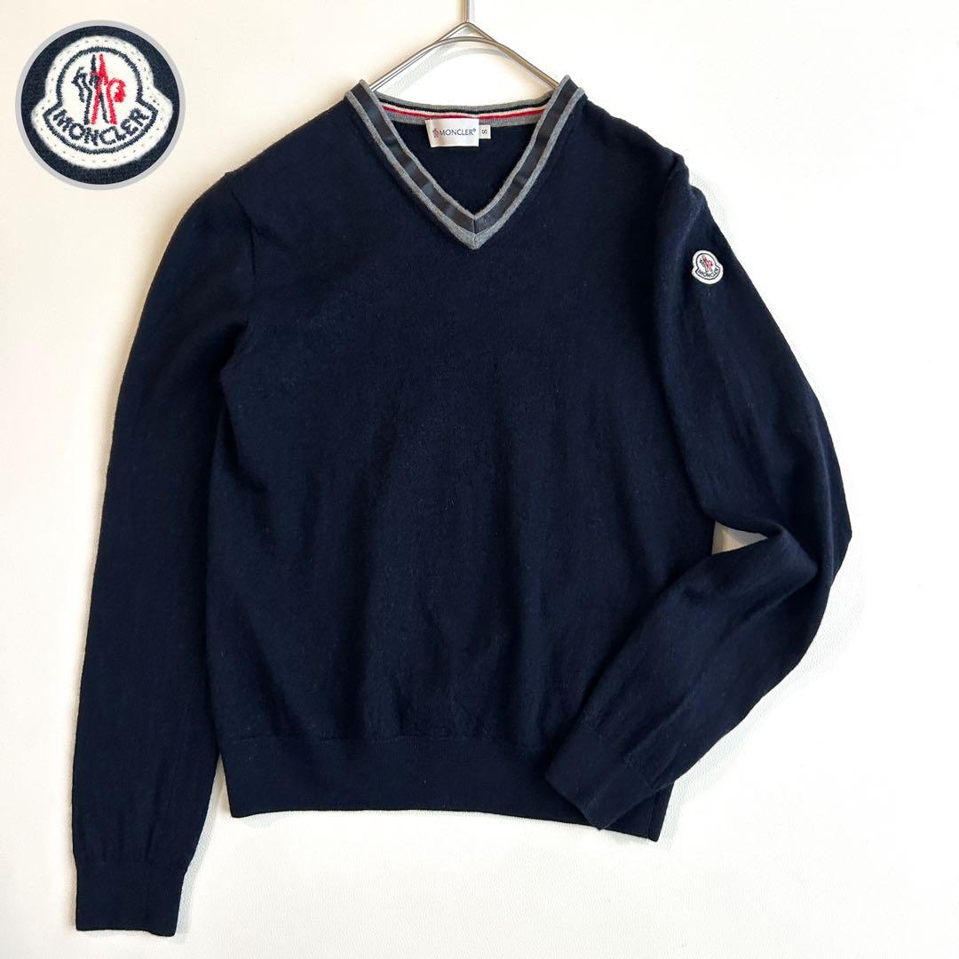 ワッペン有✨MONCLER ウール Vネック ニット セーター ネイビー S
