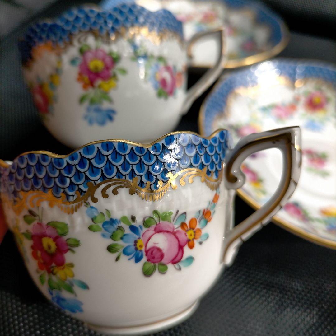 HEREND リヒテンシュタインブーケ ブルースケール カップ＆ソーサー ペア