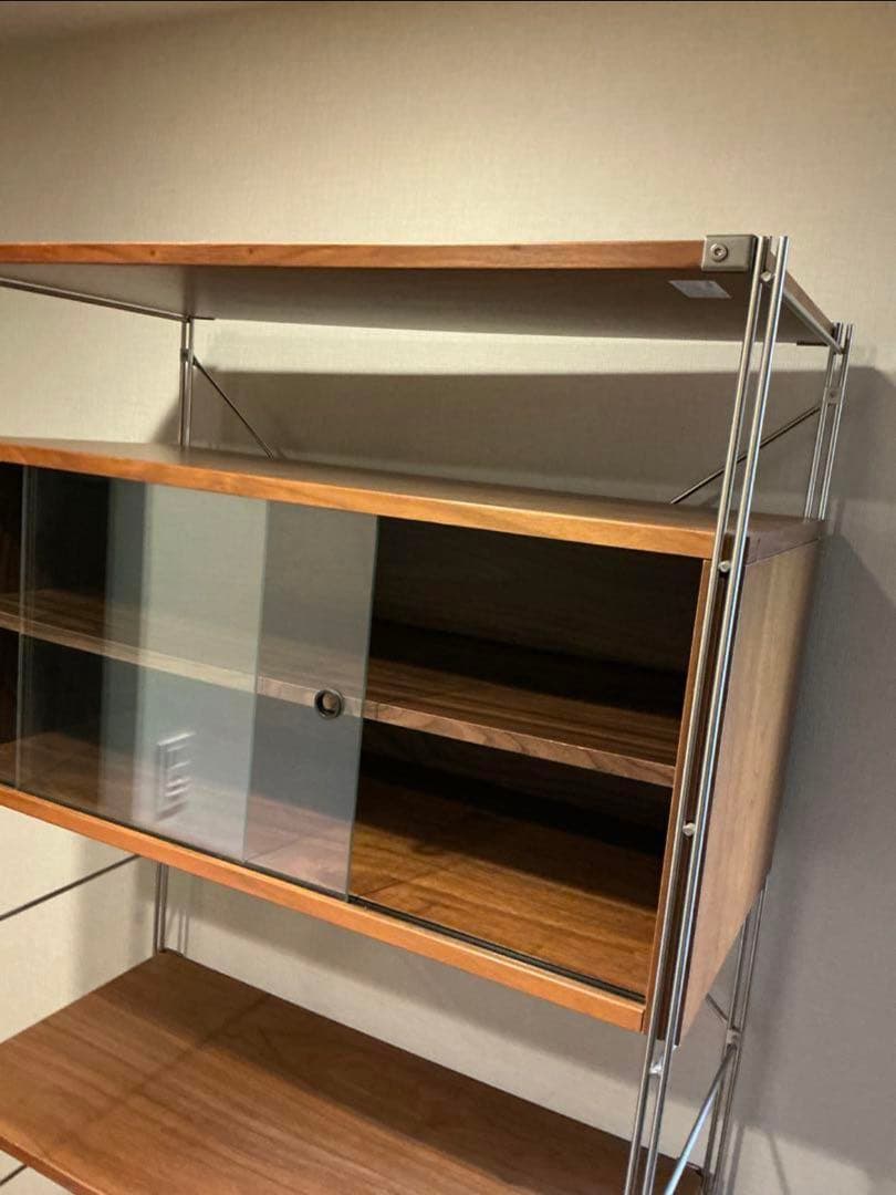 無印良品ステンレスユニットシェルフウォールナット材引き出し、ガラス戸付き
