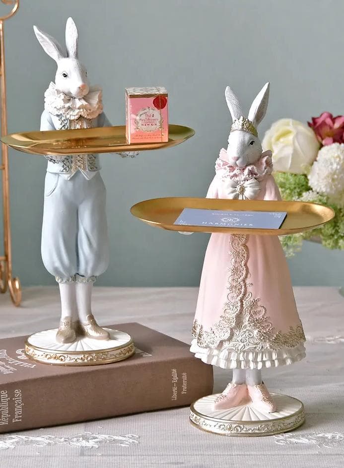 値下げ↓プリンス＆プリンセスラビット置物（トレー）2個セット