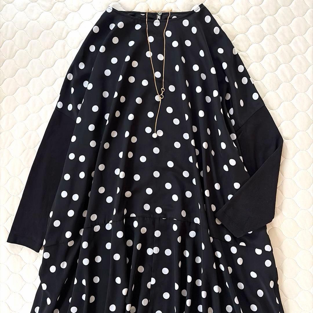 【25SS美品】BEARDSLEY ドットミディワンピース　ブラック　定価3万
