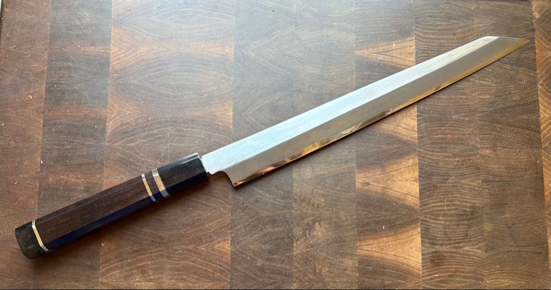 堺打刃物　霞　切付　柳刃　尺　300mm 包丁　白鋼　和包丁　黒檀　八角柄