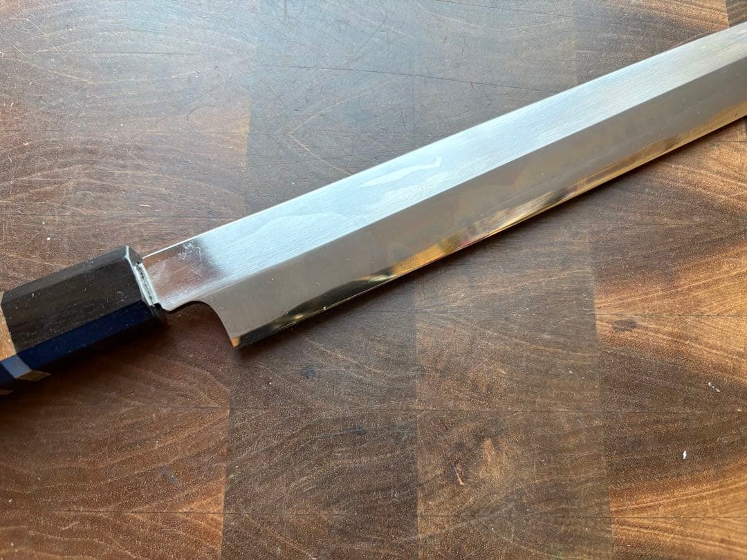 堺打刃物　霞　切付　柳刃　尺　300mm 包丁　白鋼　和包丁　黒檀　八角柄