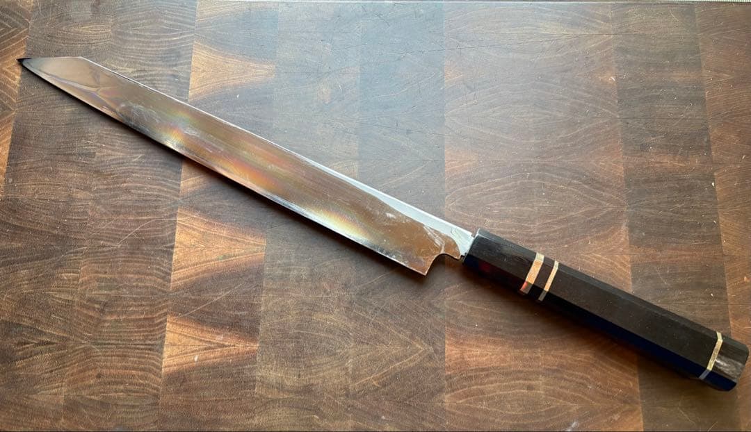 堺打刃物　霞　切付　柳刃　尺　300mm 包丁　白鋼　和包丁　黒檀　八角柄