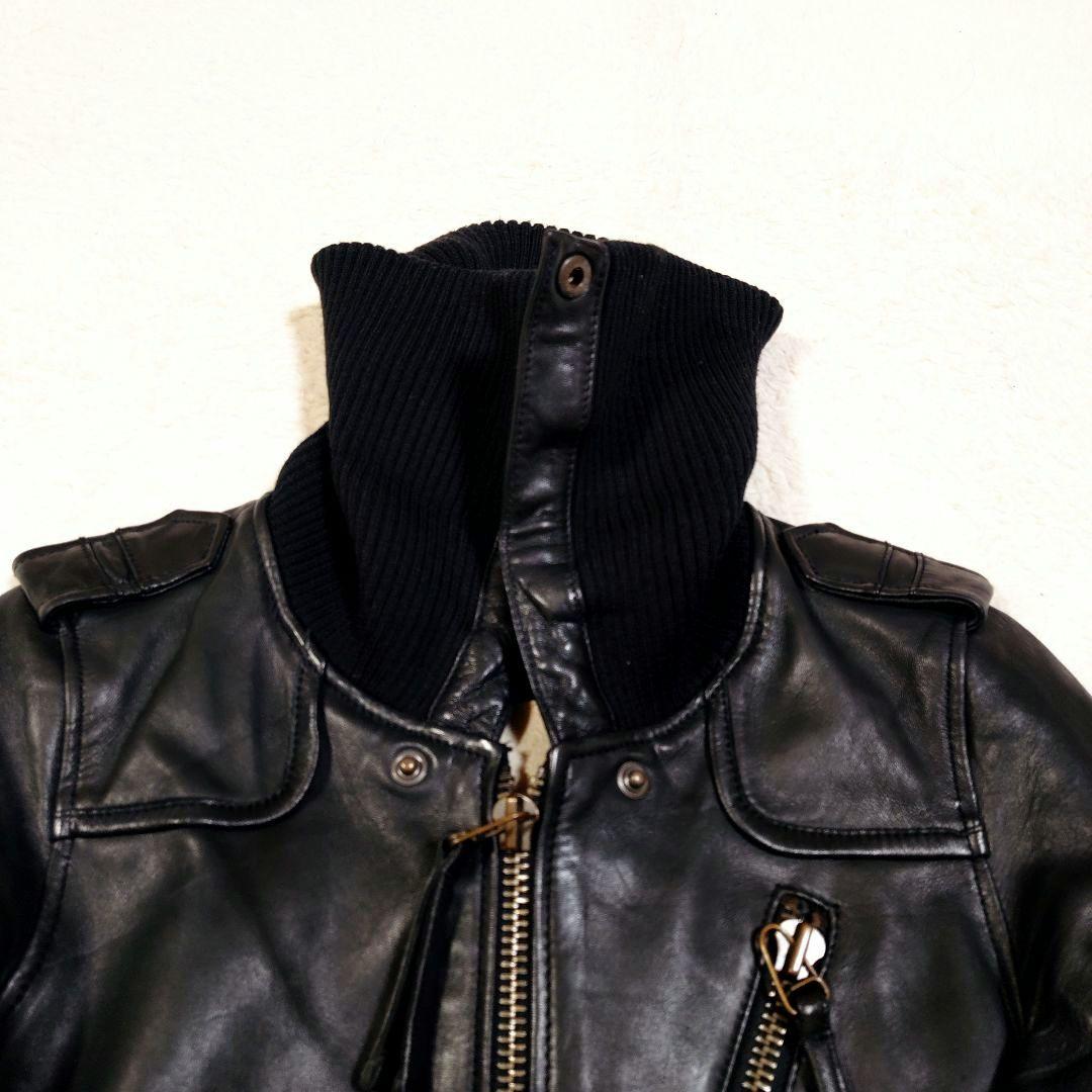 AVIREX 短丈 Y2K ラムレザー リブ ジャケット リブ袖 リブ裾 リブ襟